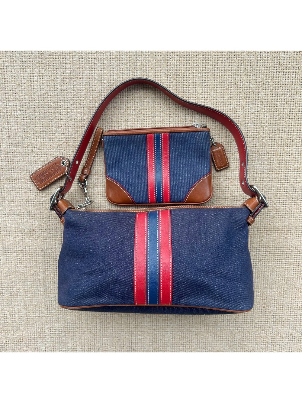 Vintage Coach Denim Canvas Shoulder Bag with Matching Wallet
